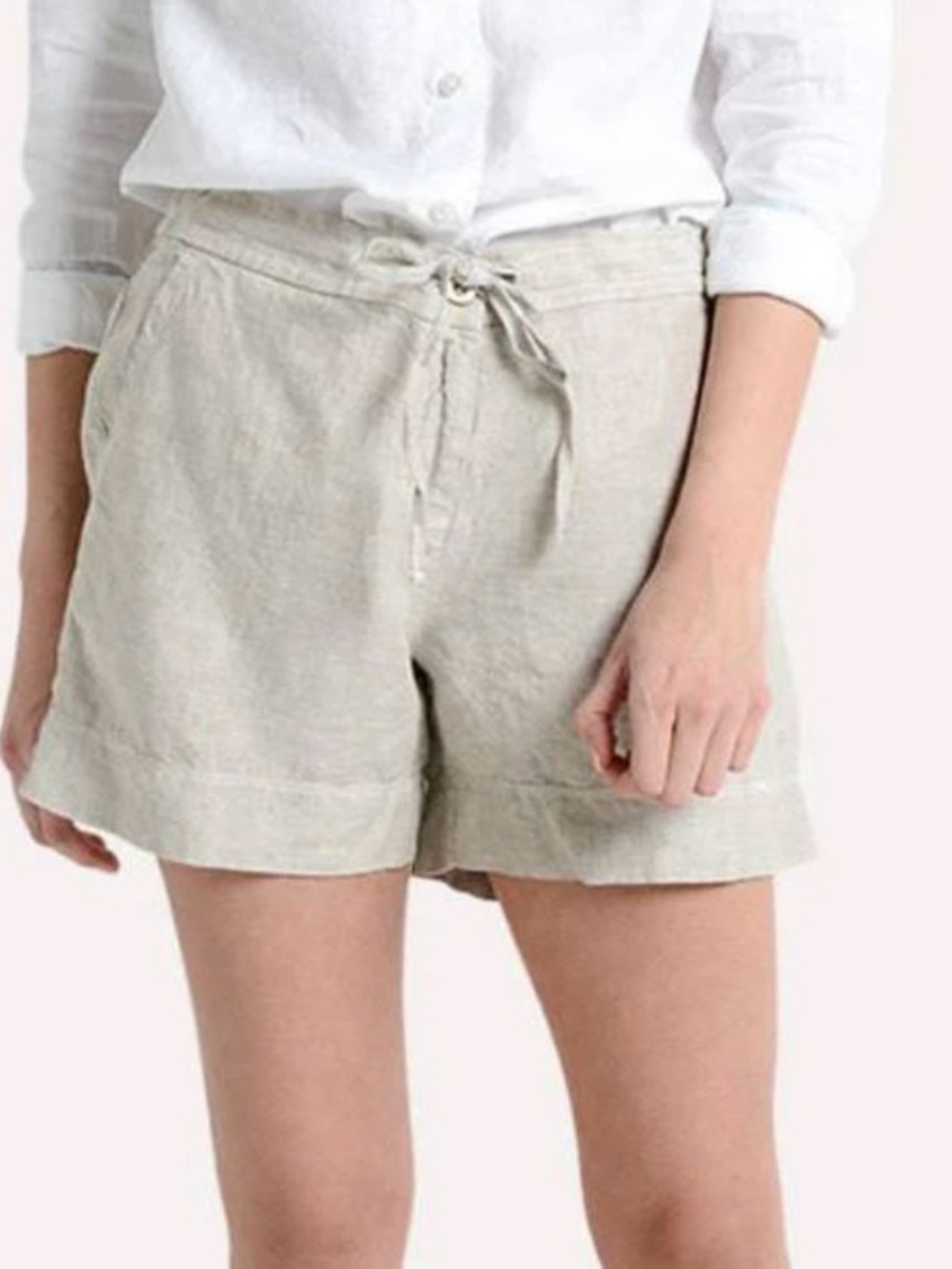 Tommy Bahama Palmbray Linen Shorts - Tan Half Elastic Waistband Drawstring Med